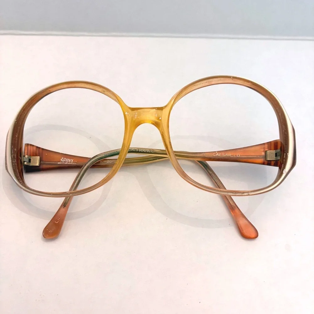 Kasper Vintage Oversized Round Eyeglass Frames Amber Brown Caesar France K-207